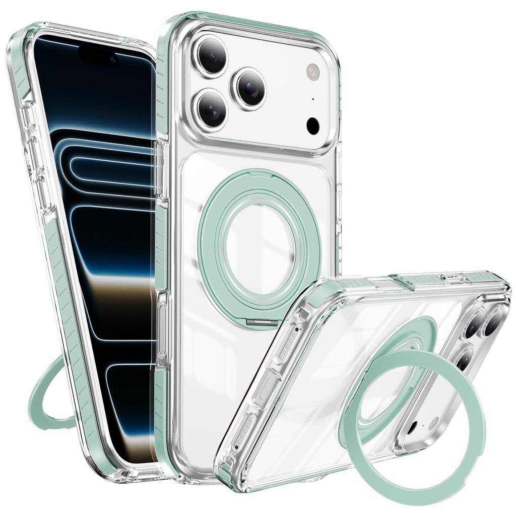 Магнитный прозрачный чехол для iPhone 17 Pro Max с двухцветной вращающейся подставкой для Apple 16/15 Pro