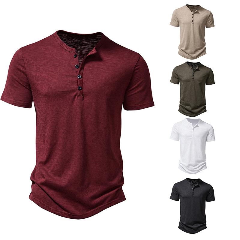 Мужская футболка Henley с коротким рукавом, летняя повседневная пуловер, свободная верхняя блузка