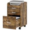 3 Drawer Filing Cabinet, Rolling File Cabinet with Edged Top for Letter, A4 Size, Hanging File Folders, Rustic Brown