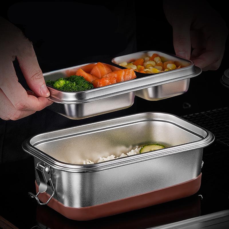 Stainless Steel Double Layer Lunch Box with Compartments Sealed Insulated Bento Food Storage Boxes Container Kitchen Tableware