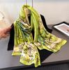 Fresh Green Printing Simulation Silk Brocade Fashion Sunscreen Flower Silk Scarf Long Scarf Shawl Versatile Headscarf Scarf