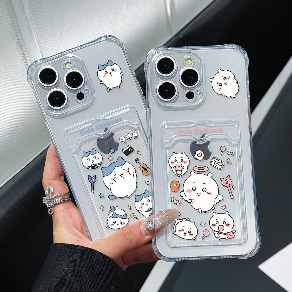 Чехол для телефона Chiikawas Hachiwares для iPhone 16 15 14 Plus 13 12 Mini 11 Pro Max X Xs XR 7 8 с карманом для карт, мягкая прозрачная крышка