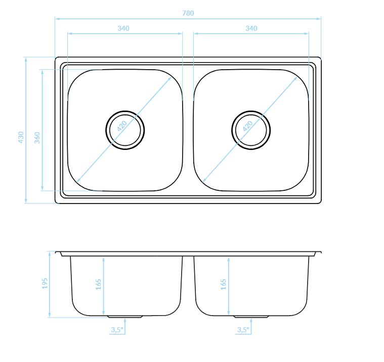 Stainless Steel Kitchen Sink, Undermount, Double Bowl Decor 78 x