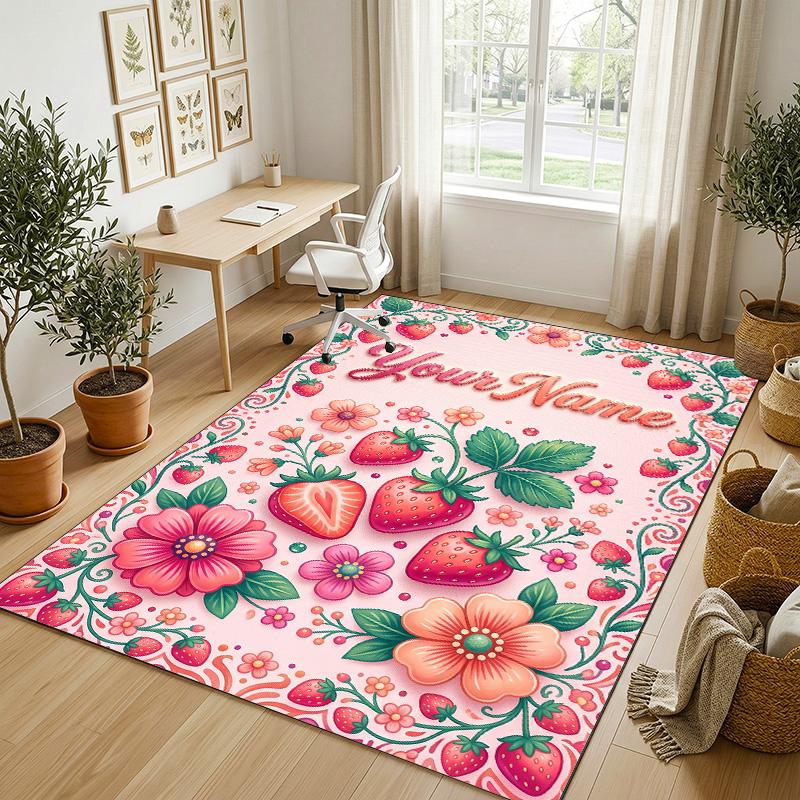 Floral Garden Theme Crystal Velvet Rug Personalized Custom Name Text Soft Floor Mat Home Decor