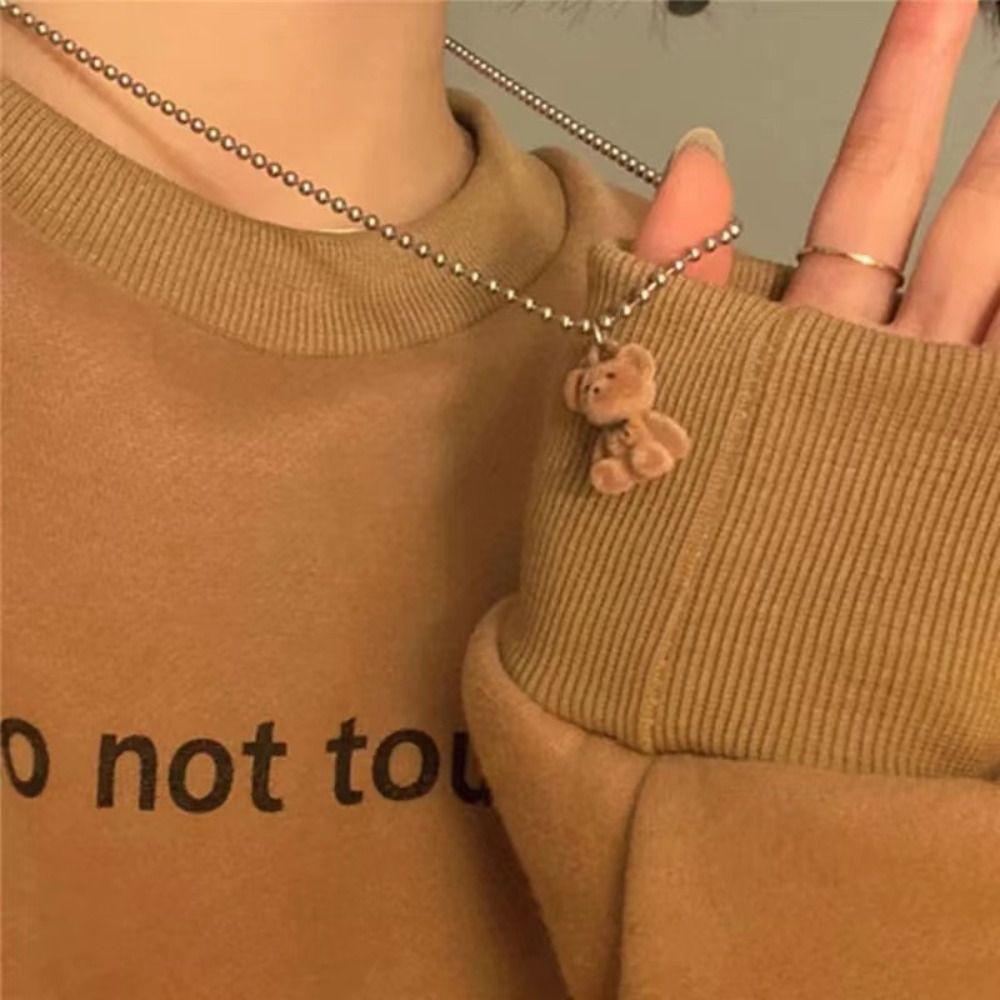 Soft Flocking Bear Necklace Jewelry Plush Bear Chain Choker Bear Sweater Neck Chain  Unisex