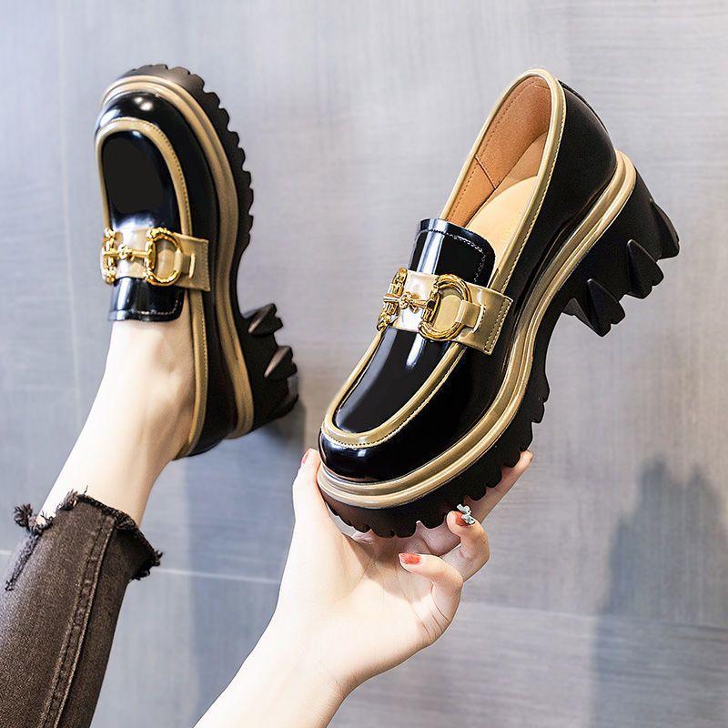 Маленькие кожаные туфли в академическом стиле, женские туфли, подходящие по цвету, ретро-туфли на толстом каблуке и высокой платформе