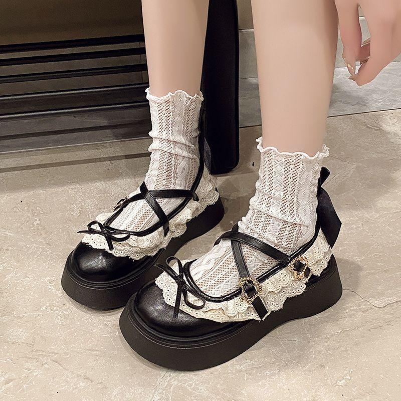 Fashion Mary Jane Single Shoes Women's 2025 New Spring and Summer French Shallow Mouth Round Head with Skirt Platform Small Leather Shoes Women