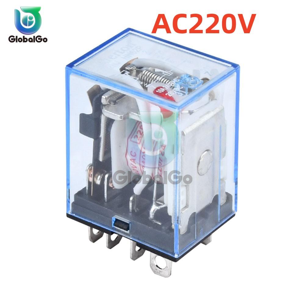 Реле питания с катушкой AC 220V DC 12V 24V 10A 8PIN, Электронный мини-электромагнитный релейный модуль DPDT LY2NJ, База для розетки