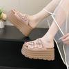 Модные 8 см Летние Женские Пляжные Шлепанцы с Открытым Верхом Новые Женские Клиновидные Каблуки Кожаные Вьетнамки Женские Высокие Платформы Уличные Сандалии 2024