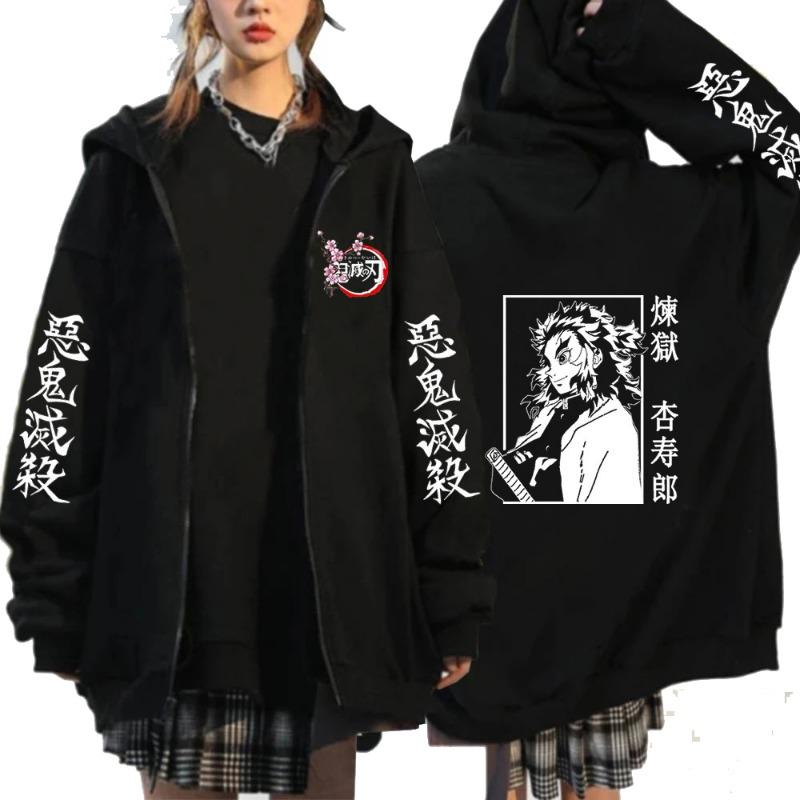 Аниме Demon Slayer толстовки на молнии Kamado Nezuko и Kamado Tanjirou принт Мужчины Женщины Harajuku толстовка куртка на молнии пальто