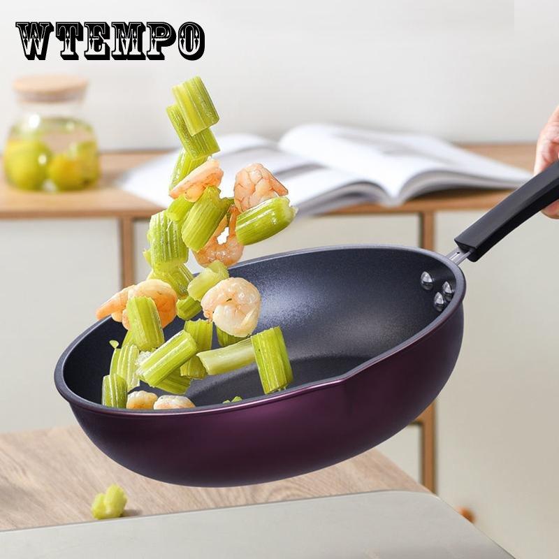 Бытовая кастрюля и сковороды для приготовления пищи вок с антипригарным покрытием, семейная посуда для ужина в воке, бытовая сковорода, сковорода