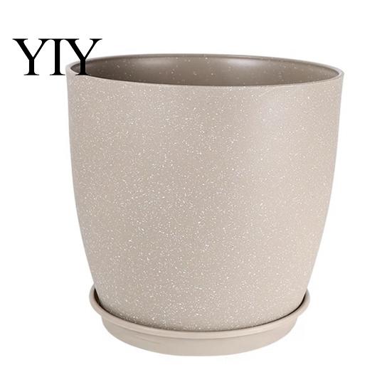 Drainage System Planters for Home Modern Plant Pot with Saucer, Gray Flower Decor Pots Entryway Holes, Stone-Look Planter Indoor Outdoor Plants Sturdy