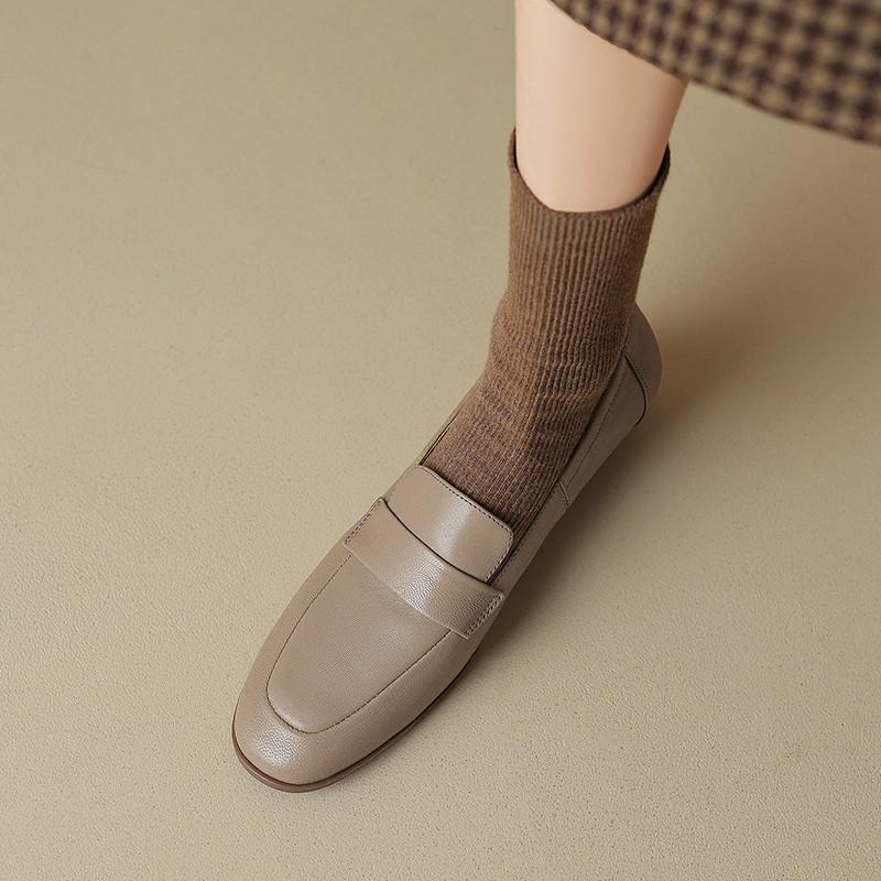 Krazing Pot Sheepskin Round Toe Low Heels Spring Shoes Brogues Slip On Big Size 43 Leisure Women Pumps