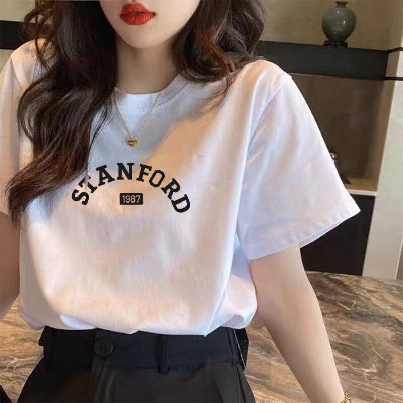 Women's Short-Sleeved T-shirt Loose Printed Hong Kong Style Simple Top