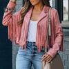 Women's Casual Tassel Jacket Long Sleeve Lapel Fringed Cropped Coat Faux Suede Motorcycle Outwear for Spring Autumn