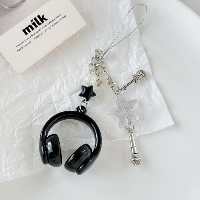 Ins Wind Music Headset Shape Mobile Phone Chain Personality Backpack Pendant Musical Note Keychain Creative High-value Pendant