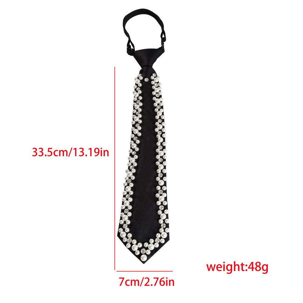 Meier Cross-border original niche pearl rhinestone women's tie black JK girl French retro decorative tie wholesale