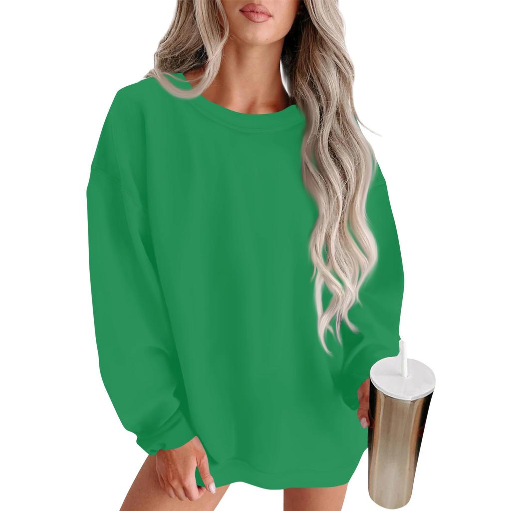 Women's Fashion Round Neck Solid Color Long Sleeve Basic Sweatshirt Top