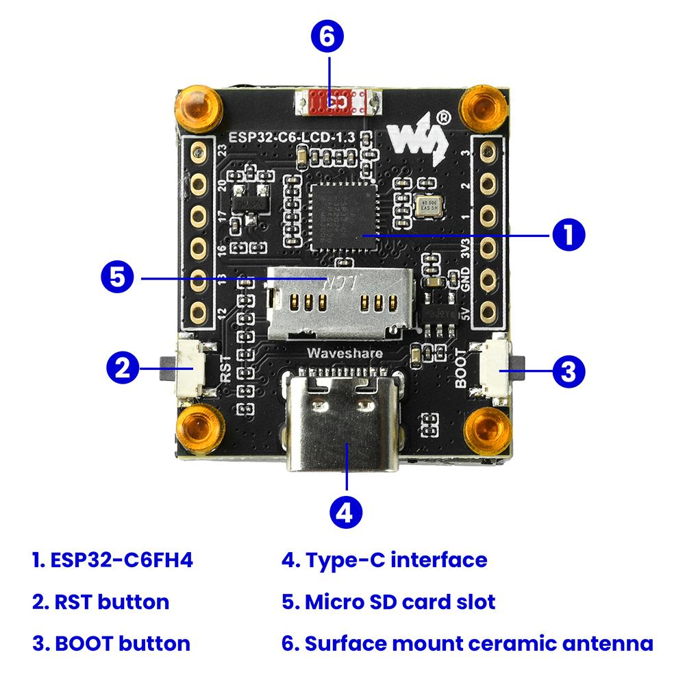 ESP32-C6 1,3-дюймовый ЖК-дисплей ST7789 WIFI Bluetooth плата разработки 240x240 разрешение одноядерный процессор Type C