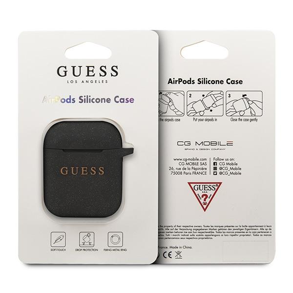 Guess Guaccsilglbk Airpods 1/2 Coverczarny/Black Silicone Glitter