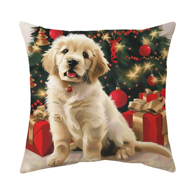 Рождественская милая серия с домашними животными, напечатанные наволочки для подушек, супермягкий короткий плюш с принтом, декоративные наволочки для диванных подушек для дома