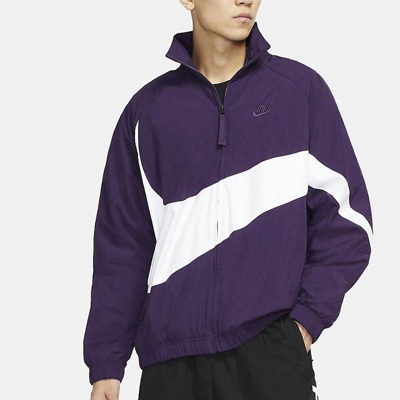 Nike Весенняя мужская куртка с тканым воротником на молнии Big Swoosh, фиолетовая AR3133-525