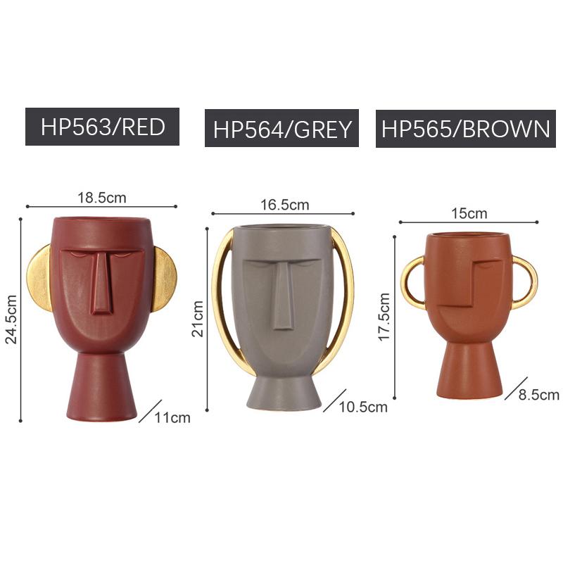 Керамическая абстрактная ваза для лица, украшение для дома, ваза для цветов с золотым ушком, настольная художественная статуэтка