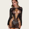 Сексуальное сетчатое мини-платье Bodycon со стразами Женский комплект нижнего белья Сетчатый боди с длинным рукавом Прозрачный Наряд для вечеринки, клуба, рейва, ночной жизни