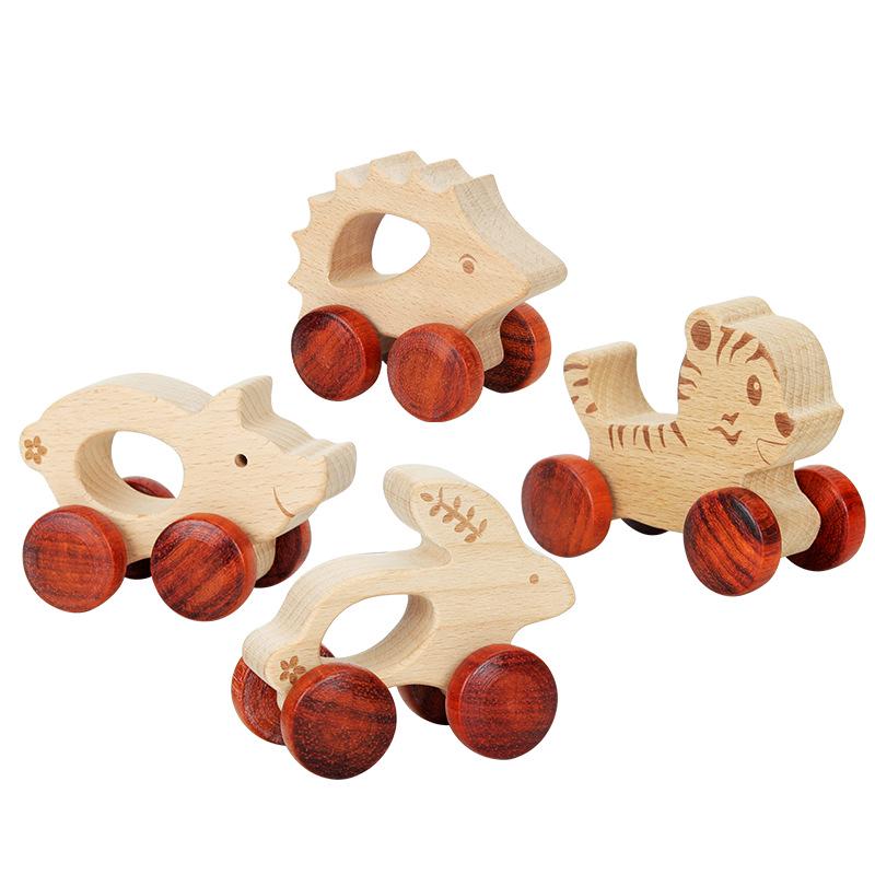 Деревянная игрушечная машинка из бука - Оригинальная инерционная машинка-толкалка для младенцев, Тренировка хвата, Массив дерева, Безопасна при прорезывании зубов, Развивающая