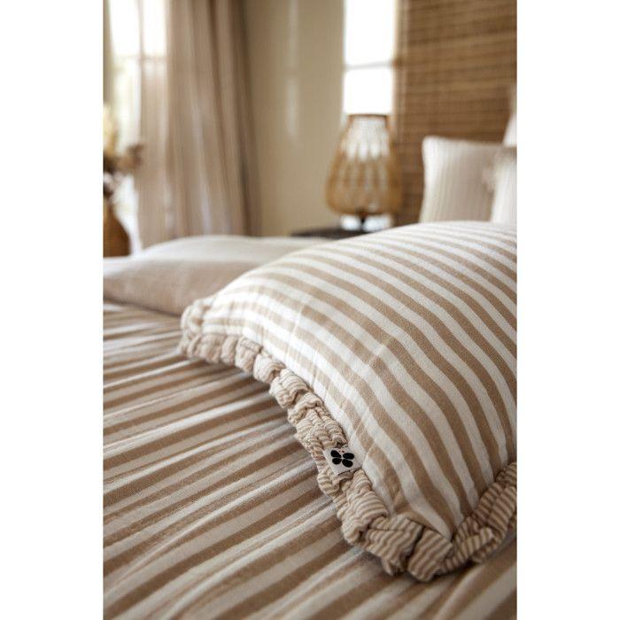 Coussin déhoussable réversible "Romie Ficelle" toutes dimensions Gaze de Coton tissé teint l'Effet Papillon - 45x45