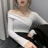 Spring New Foreign Style Sexy Off-the-shoulder Diagonal-neck Bottoming Shirt with Exposed Collarbone Inner Top Long-sleeved T-shirt Women