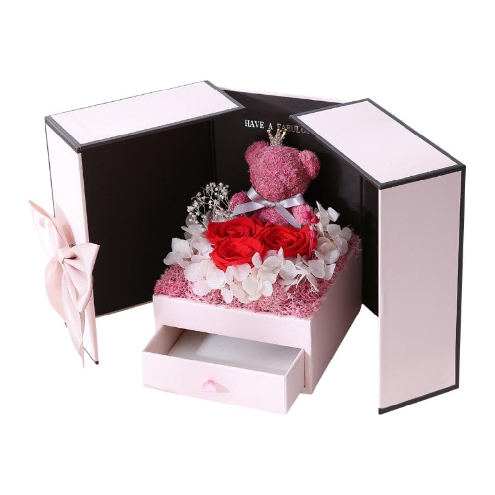 Romantic Rose and Cute Bear Decorative Gift Box Luxury Jewelry Box Valentine's Day Mother's Day Birthday Anniversary Gift Box