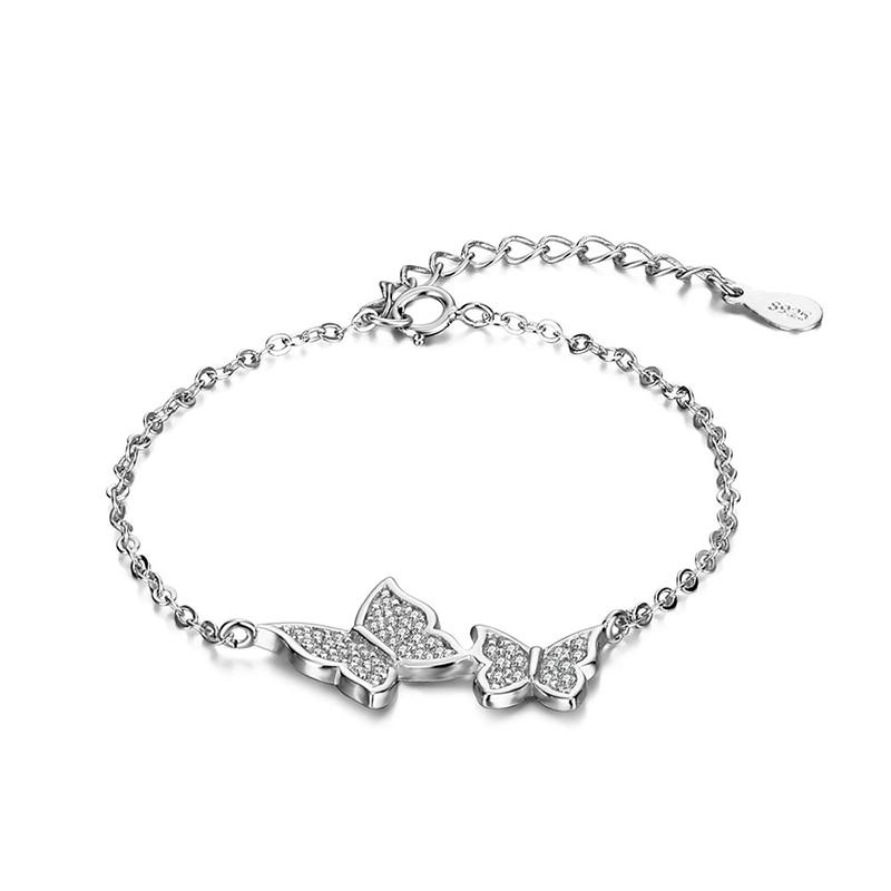925 Sterling Silver Butterfly Charms Bracelet Dazzling Micro Cubic Zircon Bracelet Jewelry For Women Gift S-B224