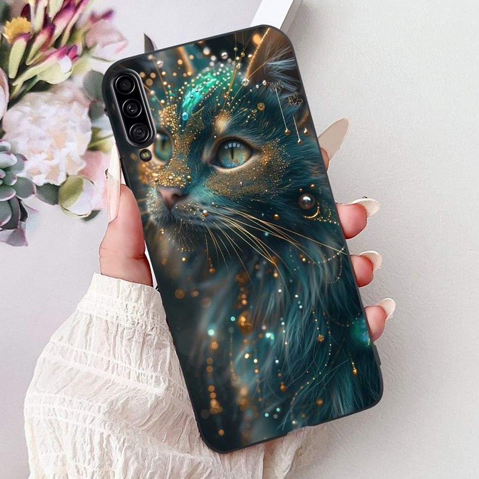 Чехол для телефона Samsung Galaxy A90 5G Чехол для Samsung A90 5G SM-A908B Элегантный Цветочный Кот Раскрашенный Черный Силиконовый Мягкий ТПУ Чехлы