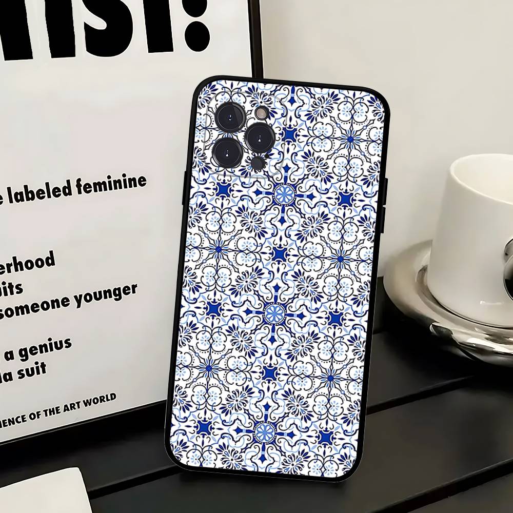 Португальская плитка Чехол для телефона For IPhone 17 16 14 15 13 12 11 Pro Max Plus Силиконовый Мягкий Чехол