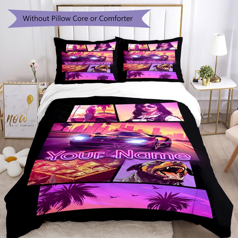 Grand Theft Auto Customized Name Duvet Cover Set Perfect for Living Rooms Wrinkle Resistant Home Decor Perfect Gift for Women Men