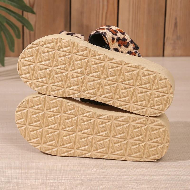 Fashion Leopard Print Wedge Sandals Women 2025 Summer Comfort Thick Sole Beach Shoes Woman Lightweight Platform Sandalias Mujer