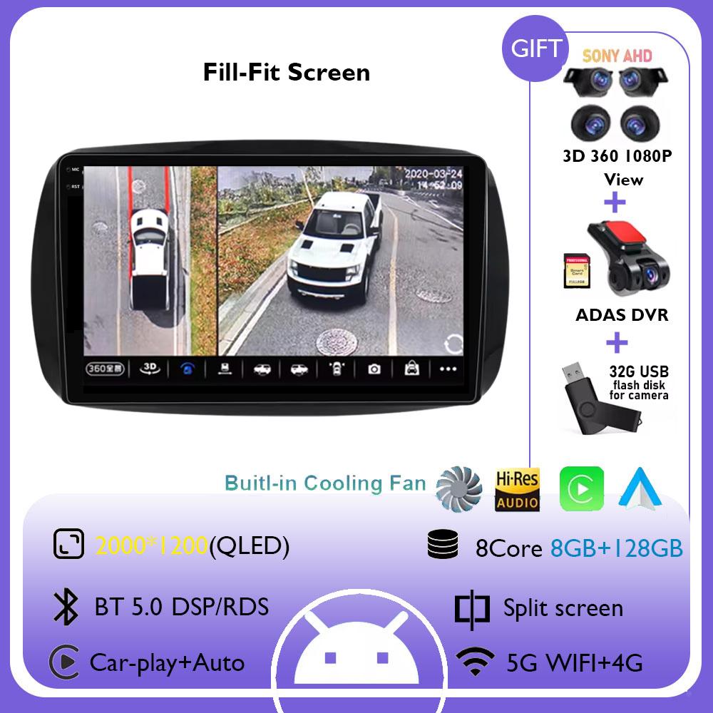 Android 14 Carplay Auto для Mercedes Benz Smart 453 Fortwo 2014 - 2020 Мультимедийный автомобильный радиоплеер WIFI Stereo 4G GPS RDS AUTO