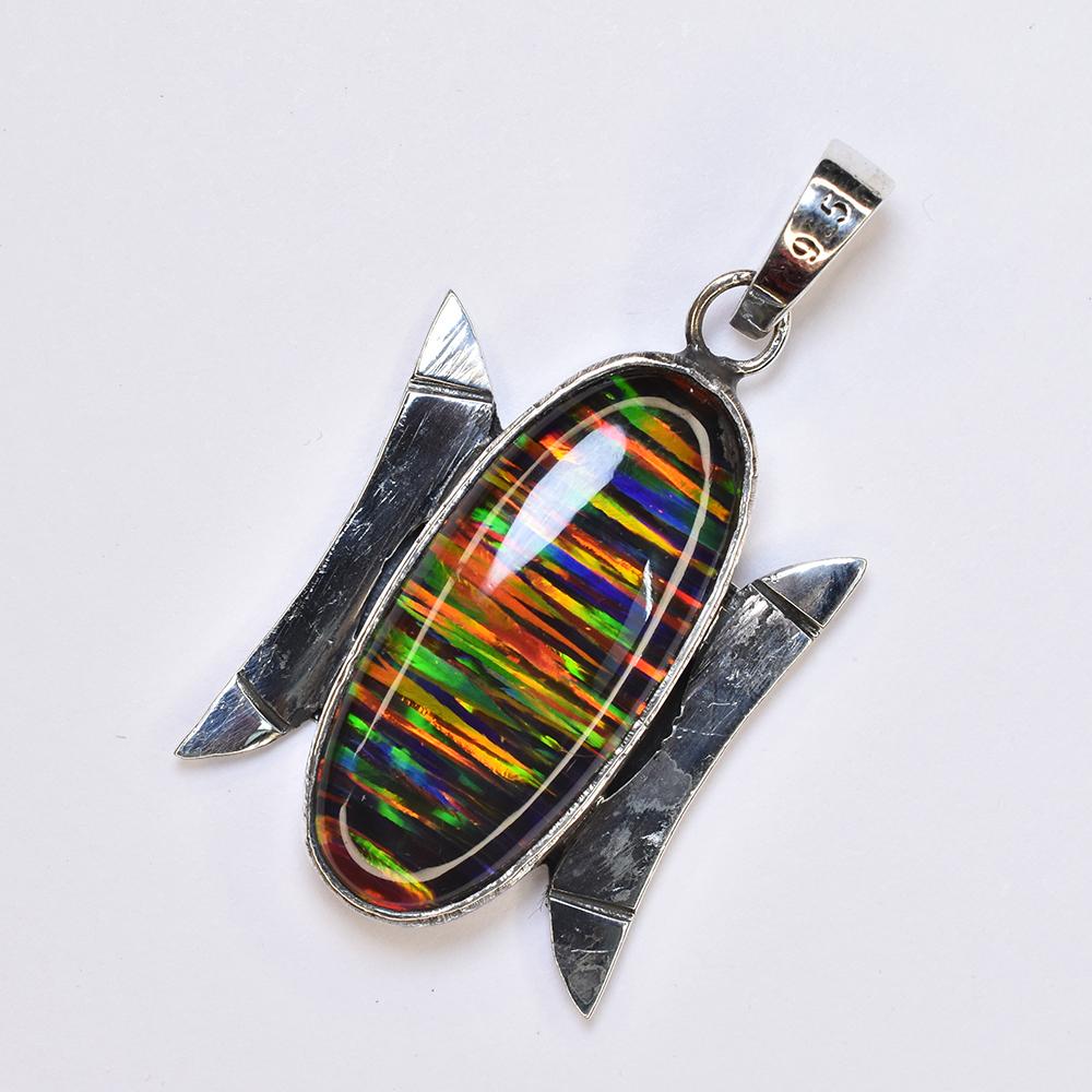 Natural Brazilian Opal 35 Ct 925 Sterling Silver Oval Gems Pendant