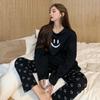 Women's Korean Smiley Face Cartoon Pajamas Set – Long-Sleeve Pullover & Trousers for Fall/Winter