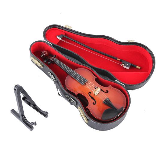 Миниатюрная фигурка скрипки Реалистичное деревянное мини-украшение скрипки Модель музыкального инструмента Аксессуар для кукольного домика для домашнего декора Подарок для любителей скрипки