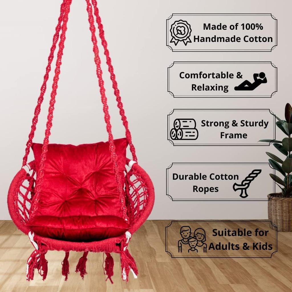 Round Cotton Home Swing for Adults & Kids/Hammock Hanging Swing Chair for Balcony, Indoor & Outdoor/Capacity 120 Kgs