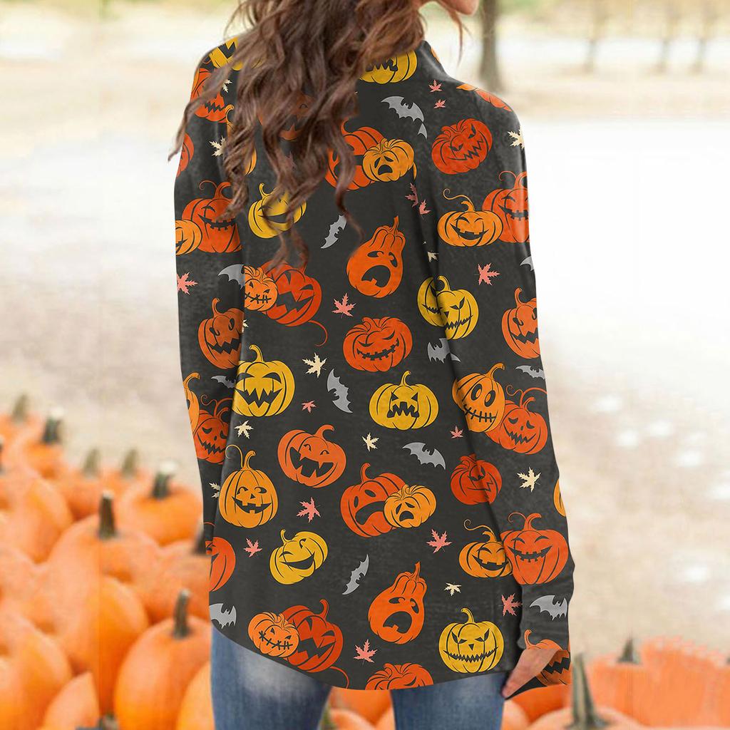 Women's Fashion Casual Floral Halloween Print Medium Length Cardigan Jacket Coat