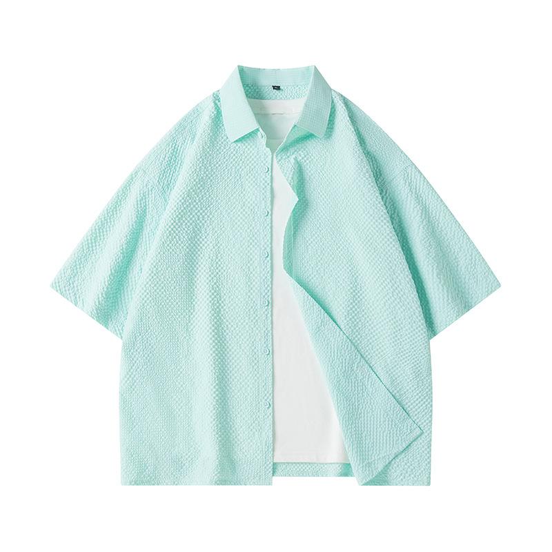 Мужская рубашка с короткими рукавами. Универсальная однотонная мужская куртка-рубашка большого размера.