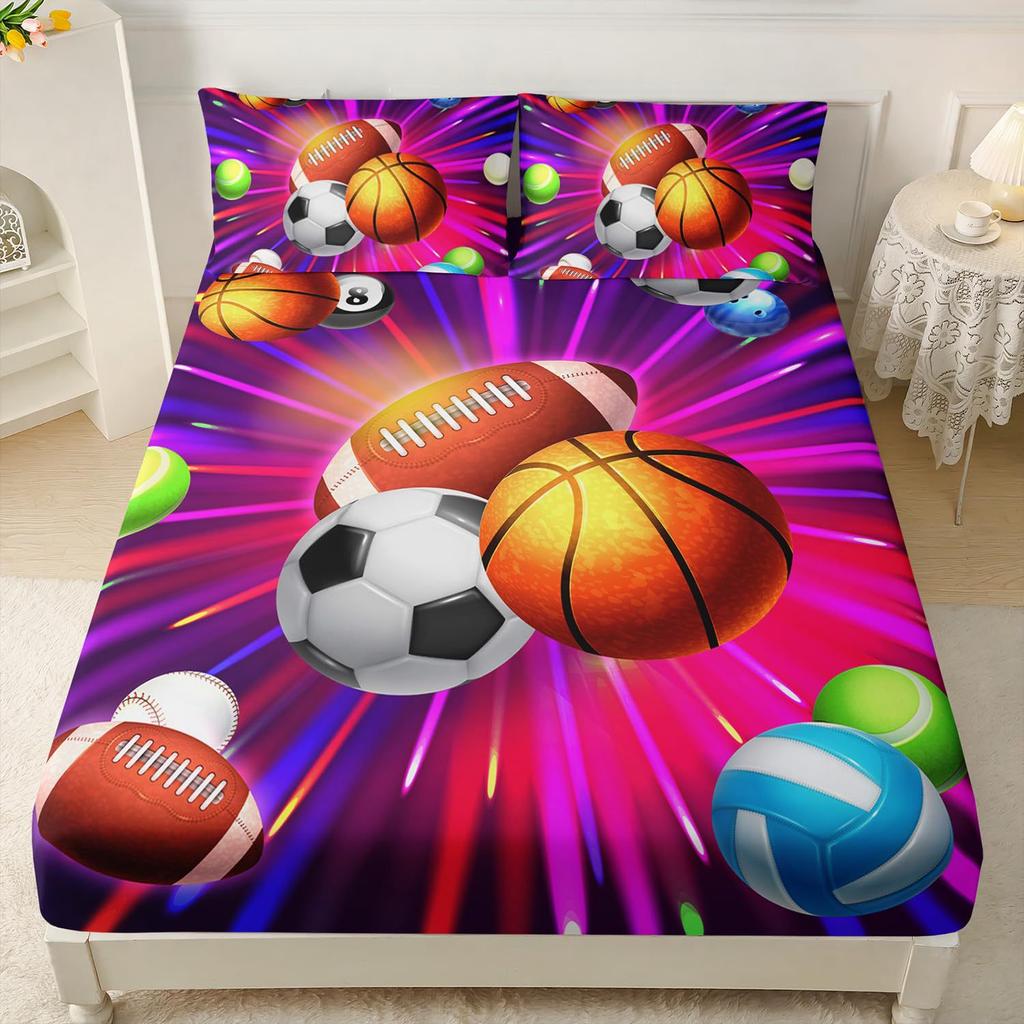 Матрас с рисунком «Спортивные мячи», трехпредметный комплект постельного белья с цифровой печатью, для взрослых и детей