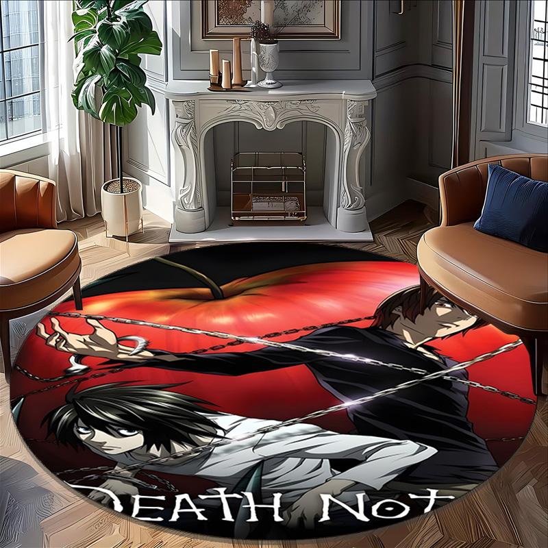 1pc D-Death Note Carpet, Round Rug, Comfortable, Suitable for Entryways, Living Rooms, Office, And Bedrooms, Christmas Decoration