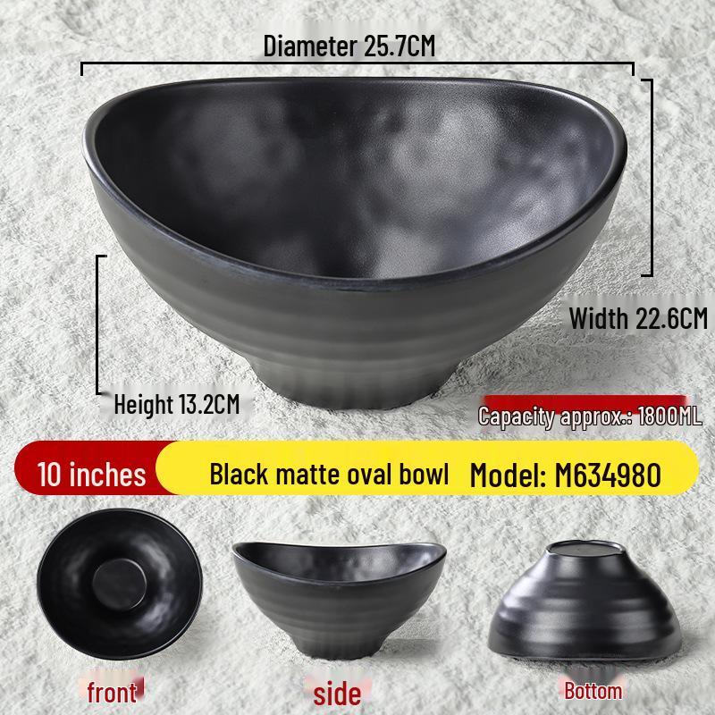 Черная Матовая Широкоформатная Миска для Лапши из Меламина - Ударопрочная, Идеально Подходит для Рамена, Луосыфэнь, Мала Тан