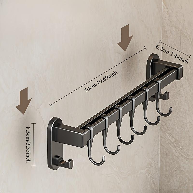 Adhesive Wall Mounted Pot Pan Rack, Kitchen Wall Mounted Detachable Pan Lid Utensils Organizer Hanging Rail with 6 Hooks