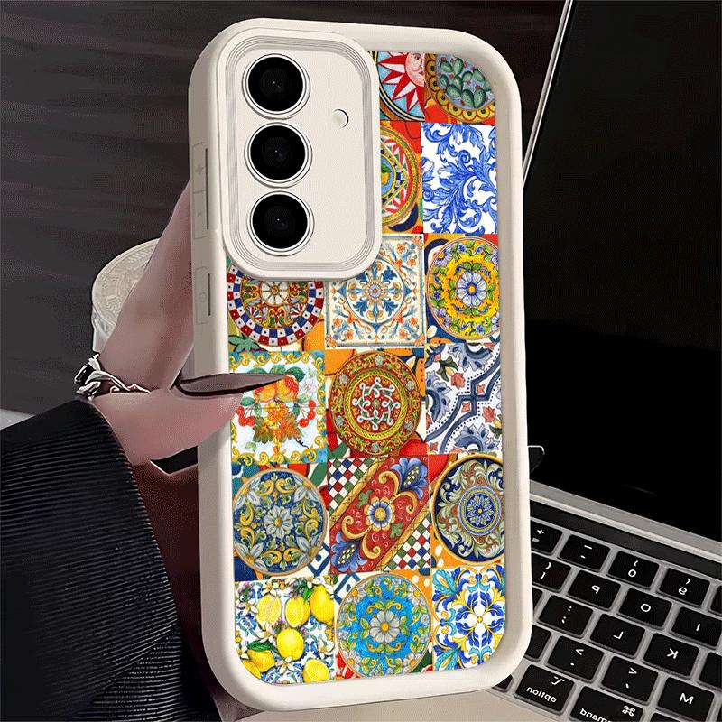 Чехол для телефона Samsung Galaxy S26 S25 Ultra S24 FE Итальянский Сицилийский Стиль Цветочный Узор Чехол S23 Plus S22 + S21 S20 5G Мягкий Si