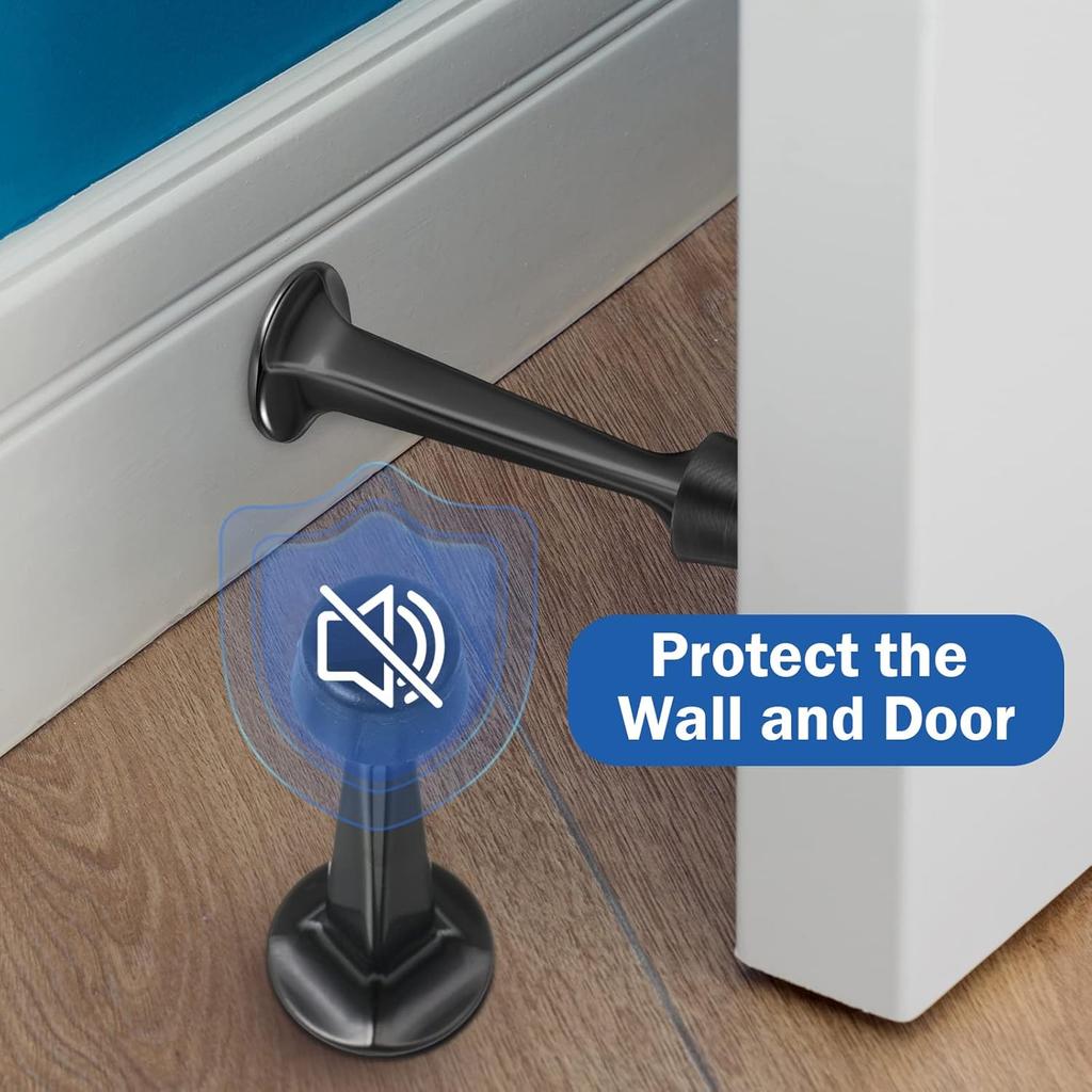 Chumia 24 Pack Door Stop Heavy Duty Solid Rigid Door Bottom Stoppers with Soft Rubber Tip Wall Mount for Protect Wall(Black)